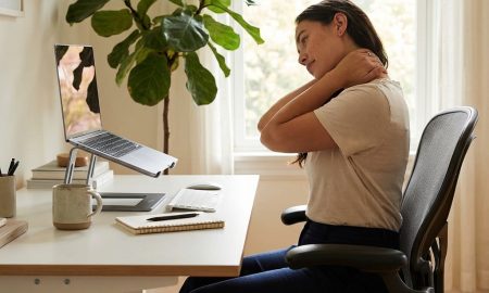 Simple posture and desk setup for neck/shoulder comfort